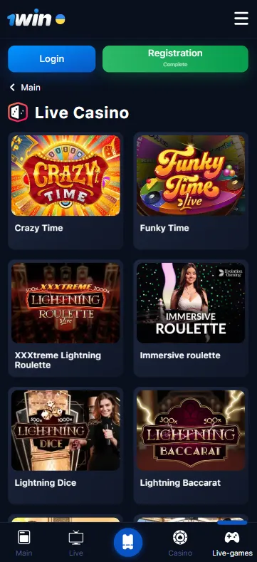 1win app live casino